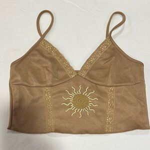 ROMWE Tan Top with Sun Design